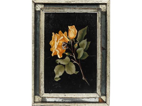 Pietra dura-Bildplatte mit Darstellung eines Rosenzweiges